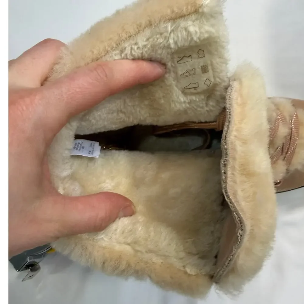 J.Crew Nordic Shearling Wedge Boots Size 9 Nubuck Leather Fur Lined Après Ski